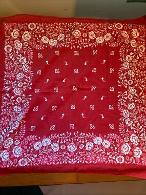 Vintage Floral Burgundy Cotton Bandana Scarf 20 X 20